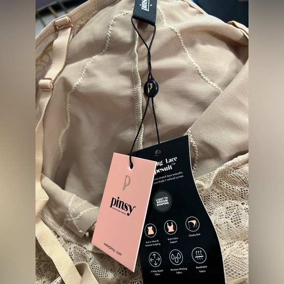 Pinsy Smoothing Lace Shapewear Bodysuit, Beige, 1X - Picture 4 of 6